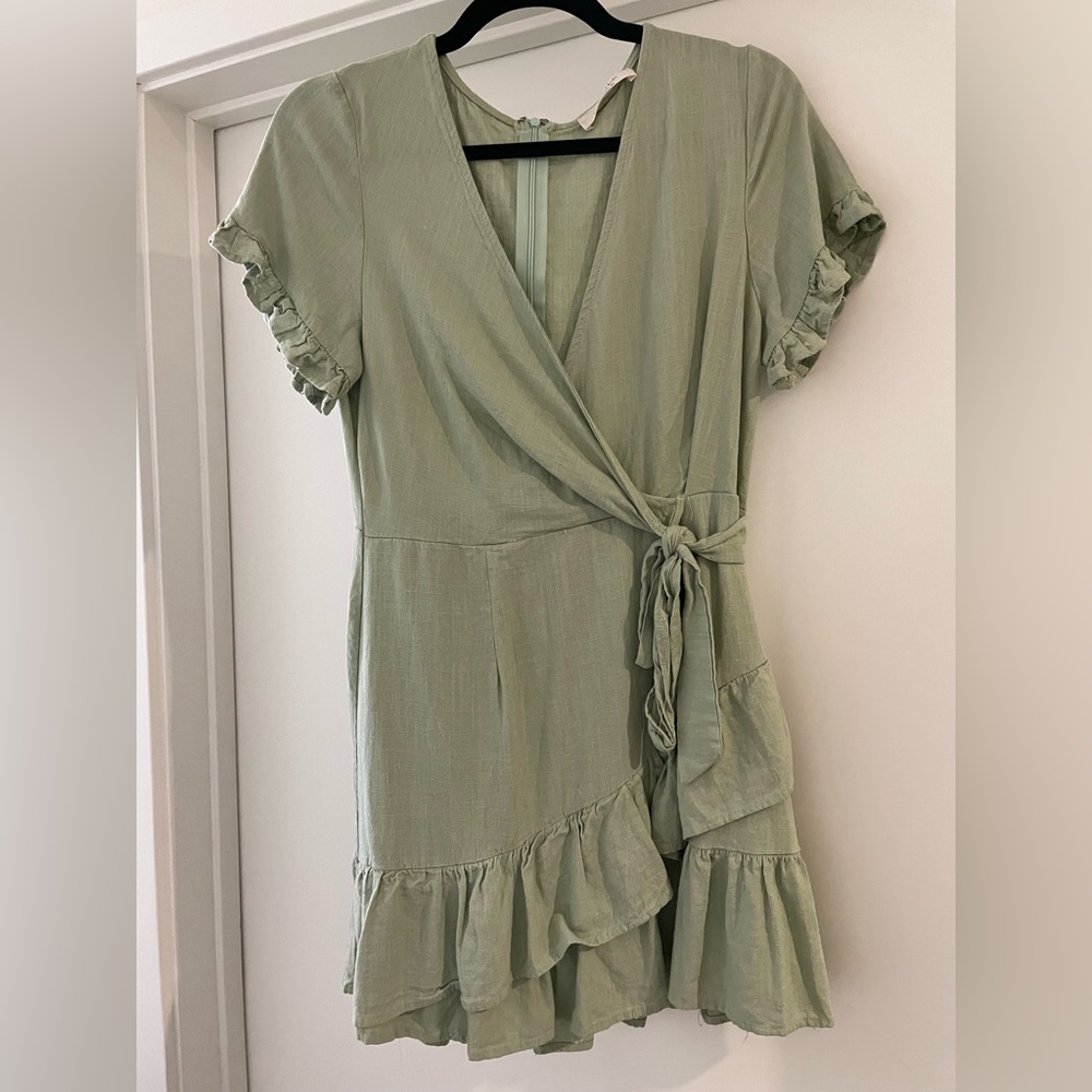 Sophie & Hailee Linen Mini Wrap Dress